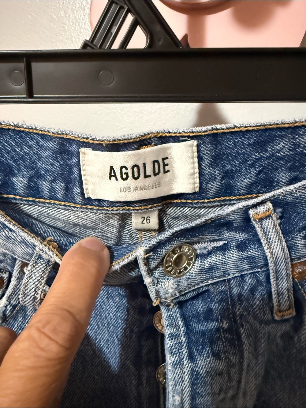 Agolde Blue Distressed Cutoff Denim Shorts button fly - Picture 2 of 3